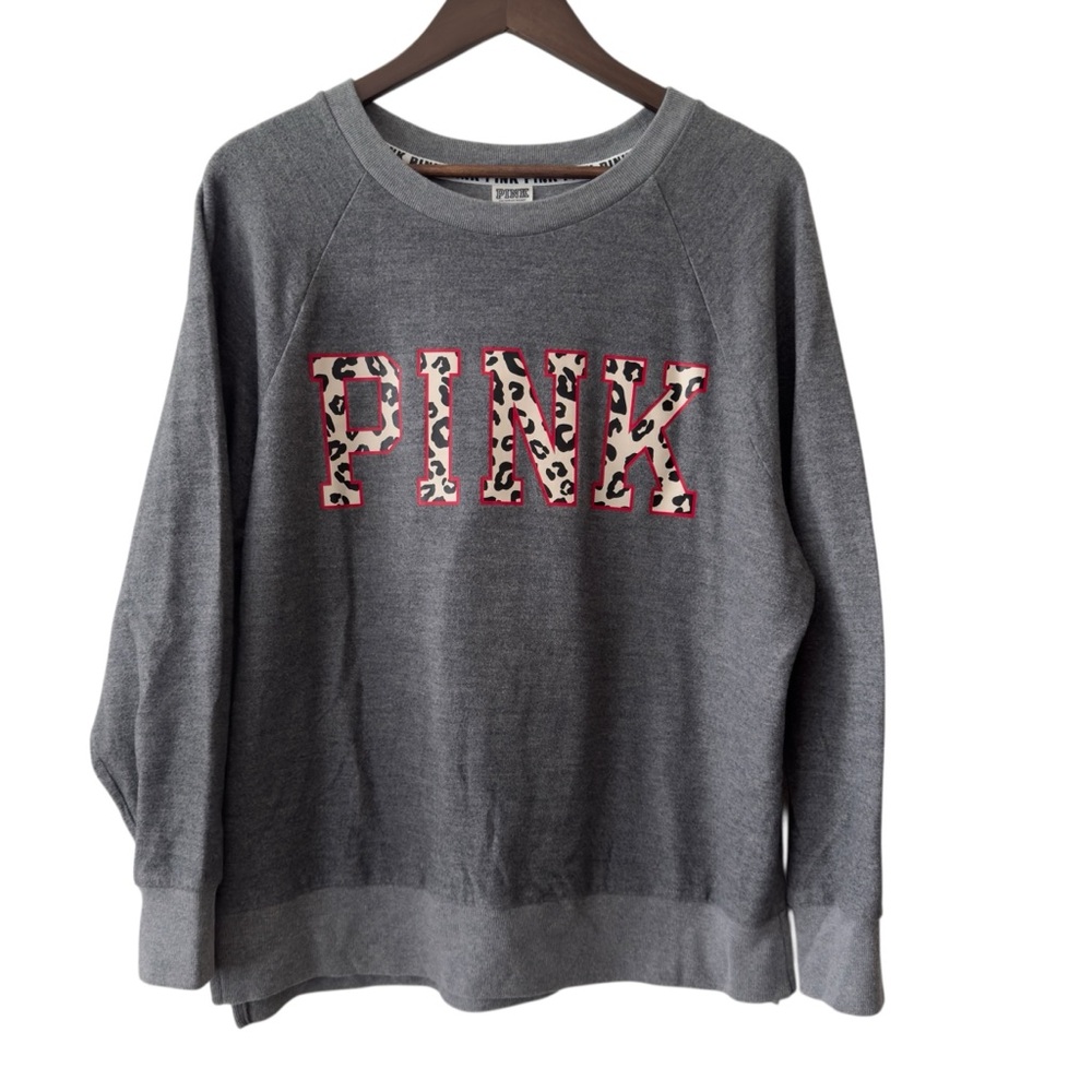 Pink Victoria’s Secret Gray Leopard Cheetah Logo Pullover Sweatshirt M